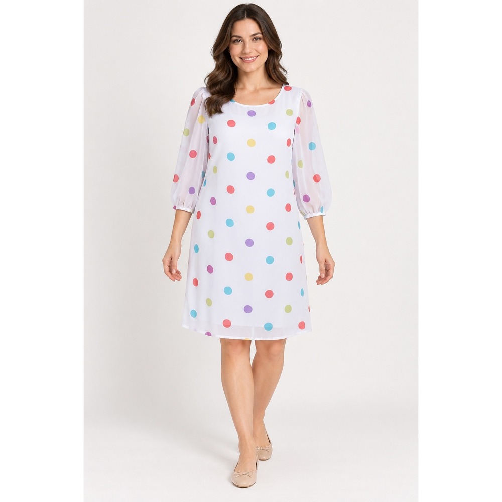 New York & Company White Multi Color Polka Dot Shift Dress Medium NWT